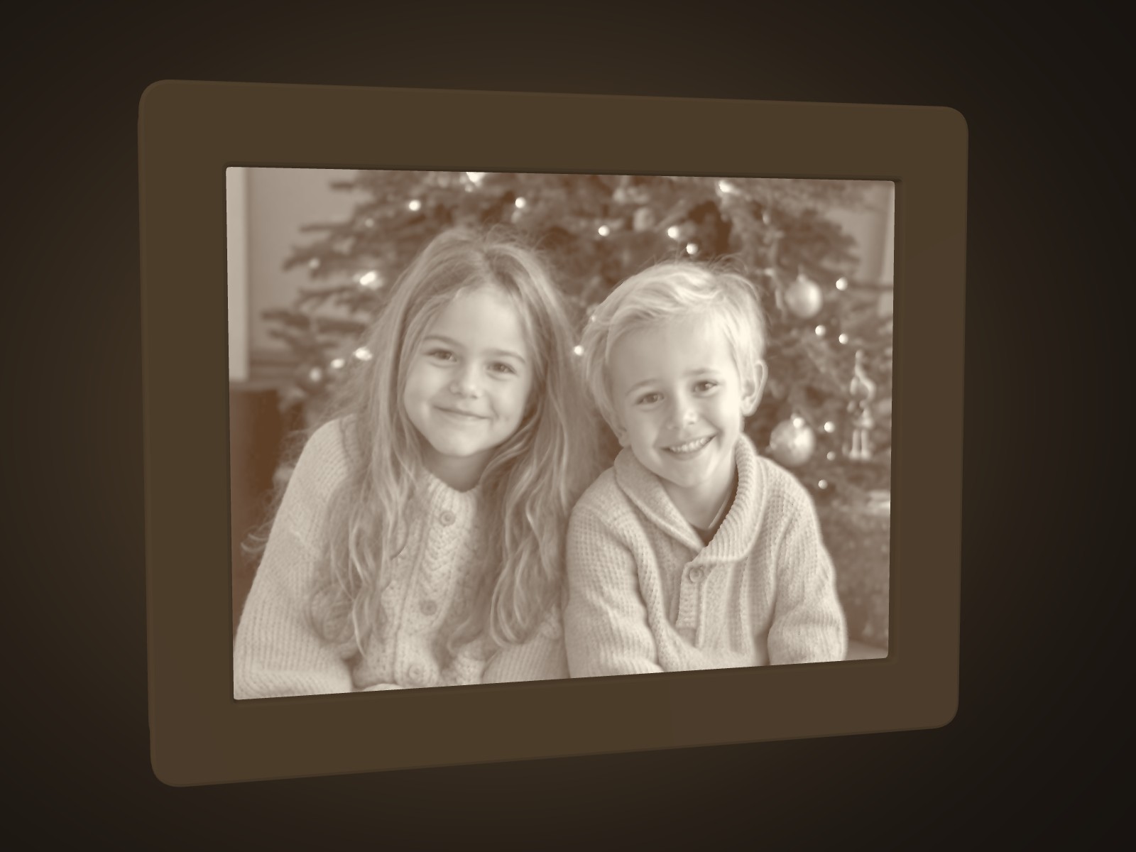 A natural Glowframe Light Box glowing with a Christmas photo